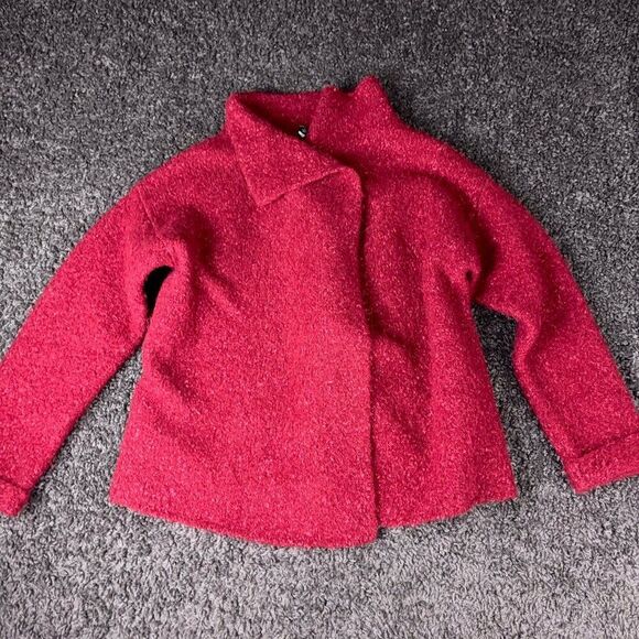 Eileen Fisher Sweater Bruco Alpaca Wool Silk Womens Small Red Lightweight Jacket - Picture 6 of 10